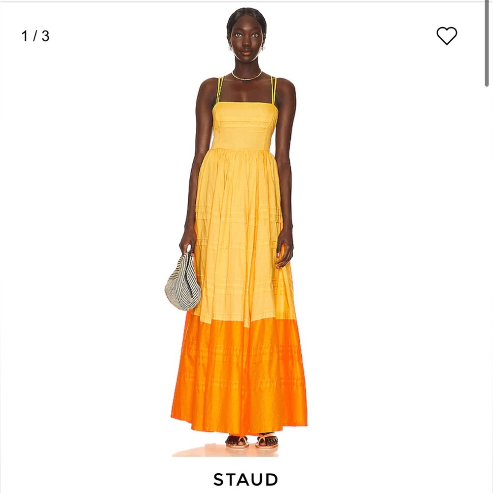 STAUD Brigitte Dress in Goldie and Persimmon *WORN ONCE*